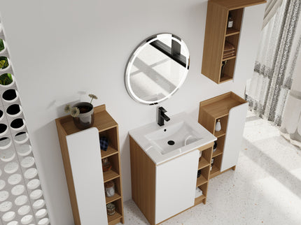 4 Piece Bathroom Vanity Set With Sink, Vanity Combo With Storage Cabinets - Black / Light Oak / White