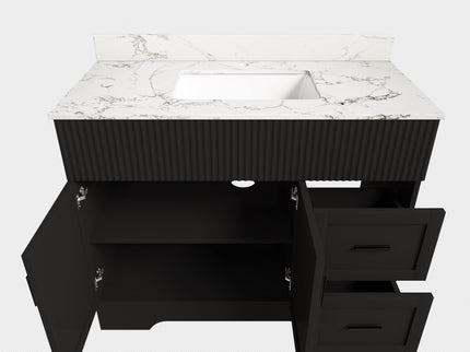Bathroom Vanity Set, Fluted Cabinet, Soft Close Doors With Drawers, Single Faucet Hole, Sink Included - Black