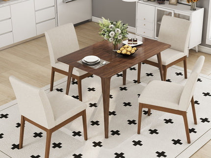 5 Piece Dining Set With Table And Upholstered Chairs - Light Beige / Walnut