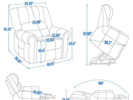 Power Lift Recliner Chair Heat Massage Dual Motor Infinite Position With USB Ports - Antique Brown
