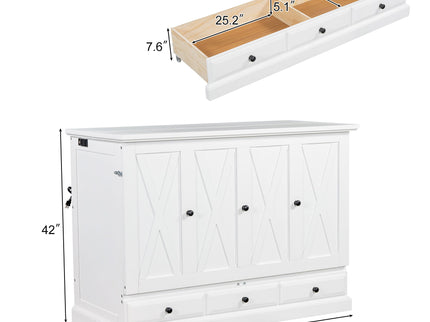 Solid Pine Murphy Bed Chest Cube Cabinet Bed With Charging Station And Large Storage Drawer For Home Office Or Small Room