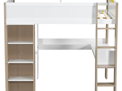 Loft Bed With Built In Storage Shelves, Clothes Rail, And Desk