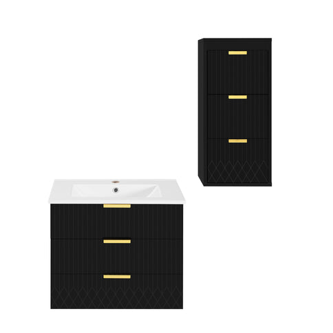 Wall Mounted Floating Cabinet With Side Cabinet Combo, Rectangular Ceramic Sink Vanity