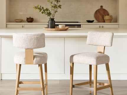 Penny - Round Arched Upholstered Counter Stool (Set of 2) - Travertine Beige