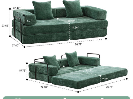 Convertible Floor Sofa Bed With Pillow Back Support Armrest