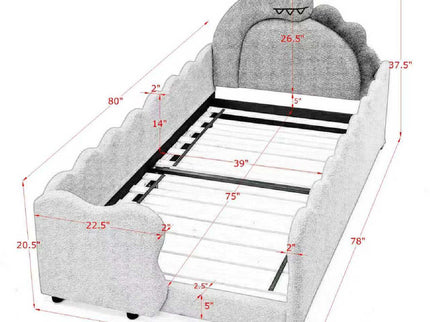 Cute Dinosaur Shaped Bed With Safety Guardrail, Toddler Frame