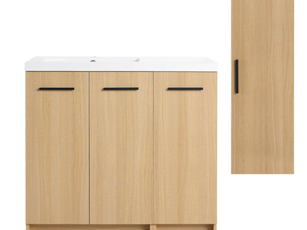 Freestanding Bathroom Vanity Set With Tall Linen Cabinet, 3 Door Storage Cabinet, Single Sink