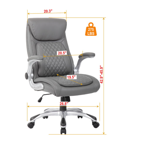High Back Ergonomic Executive Office Chair, Adjustable Height And Lumbar Support For Home & Office - Antique Gray