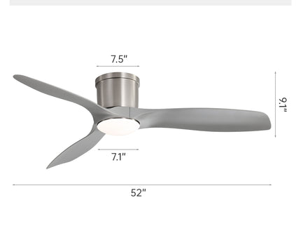 Flush Mount Ceiling Fan With Dimmable LED Light, 3 Blades, Reversible DC Motor Blades For Living Room