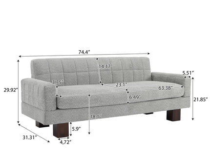 Modern Loveseat Sofa, 2 Seater With Square Arms For Living Room