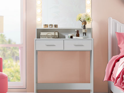 Vanity Desk With Mirror And Lights, Dressing Table With Large Drawer, 2 Level Storage Dresser & 3 Lighting Modes Adjustable Brightness, Suitable For Bedroom
