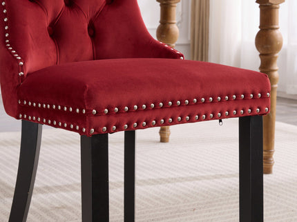Classic Velvet Dining Chairs, High-End Tufted Solid Wood Contemporary Velvet Upholstered Dining Chair With Wood Legs Nailhead (Set of 2) - Burgundy