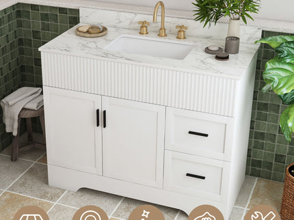 Bathroom Vanity Set, Fluted Cabinet, Soft Close Doors, 3 Faucet Holes, Sink Included - White