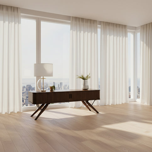 Valna Wood 71-inch TV Stand with Sliding Doors Walnut