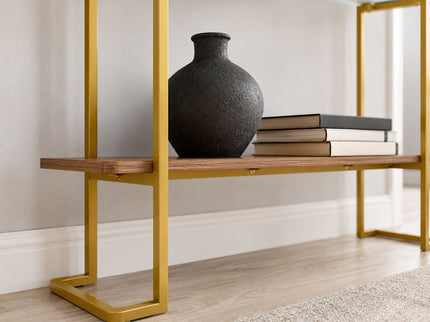Console Table With Shelf, 2 Tier Living Room - Gold / Walnut
