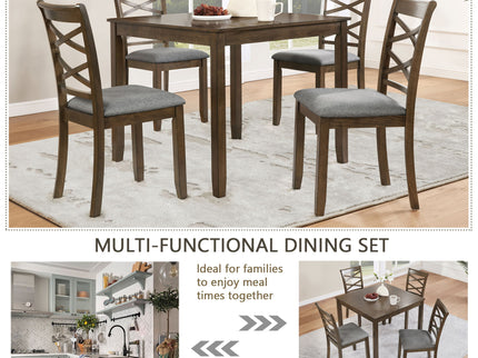 5 Piece Dining Table Set & 4 Chairs - Walnut