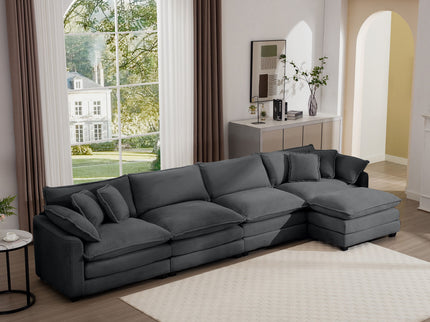 Modular Oversized Cushion Sofa With Ottoman, Low Back, Deep Seating Sofa Set
