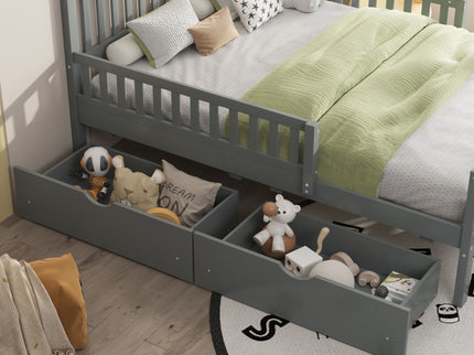 Platform Bed With Guardrails On Both Sides And 2 Storage Drawers