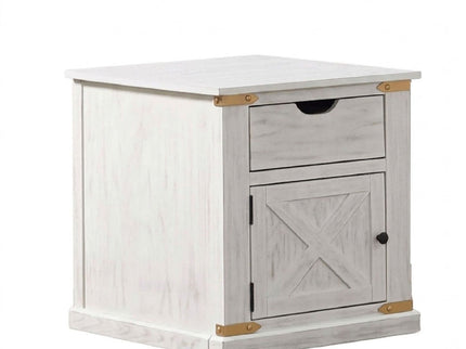 End Table With Storage Drawer And Shelves - Antique White / Gold