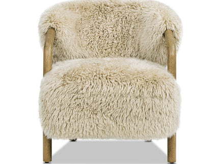 Becker - Rustic Oak Sheepskin Upholstered Accent Arm Chair - Taupe Beige