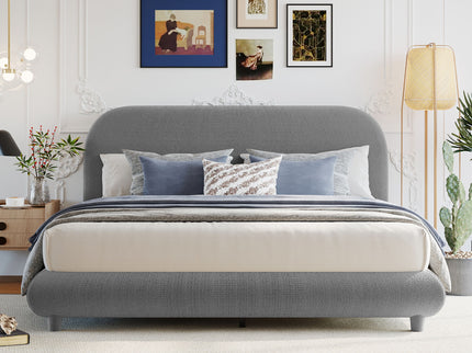 Upholstered Platform Bed With Thick Solid Frame And Stylish Curve-Shaped Design
