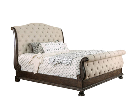 Sleigh Bed With Button Tufted Fabric Headboard And Footboard