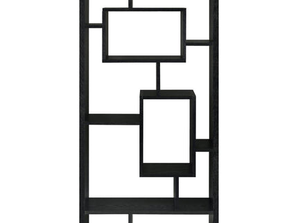 10 Shelf Open Back Bookcase With Geometric Design - Black
