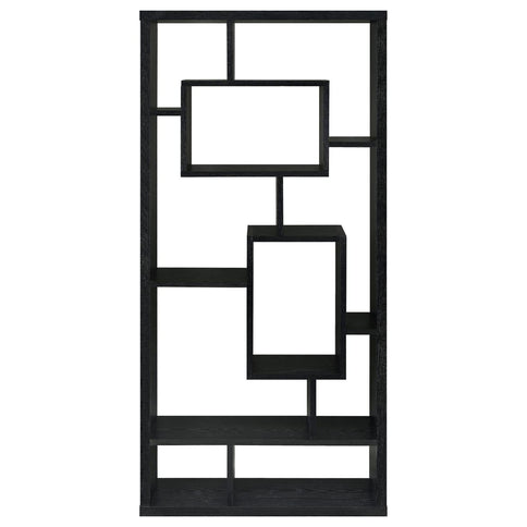 10 Shelf Open Back Bookcase With Geometric Design - Black