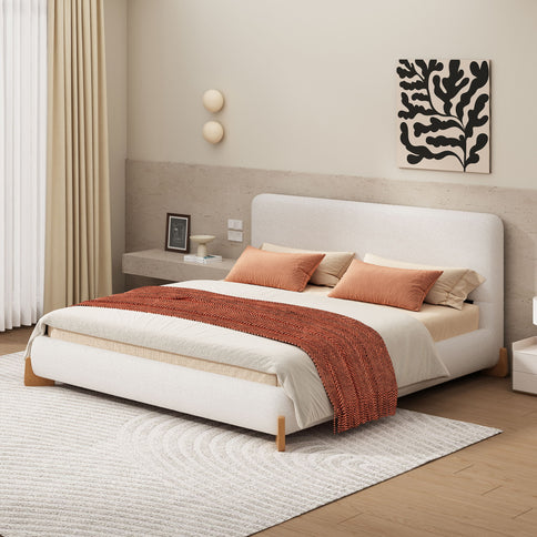 Queen Size Upholstered Bed With Slat Support - White