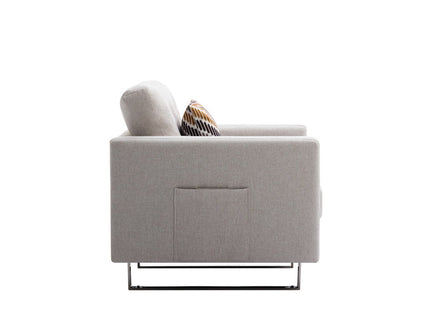 Victoria - Fabric Armchair With Metal Legs, Side Pockets, And Pillow
