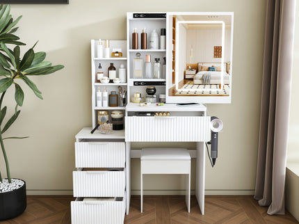 Modern Vanity Desk With 3 LED Lighting Modes, 4 Drawers