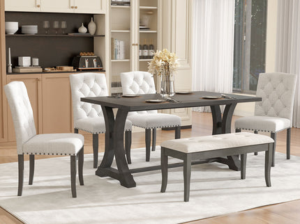 Dining Table Set With 4 Upholstered Chairs And Bench