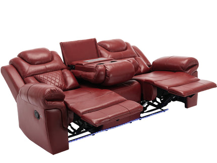 Home Theater Seating Manual Recliner Chair With Center Console And Led Light Strip For Living Room