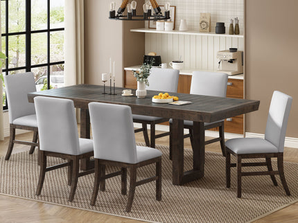 Topmax - 7 Piece Traditional Extendable Dining Table Set With Butterfly Leaf And 6 Upholstered Dining Table Set