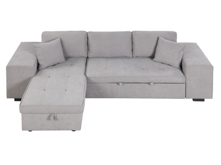 Modern L-Shape 3 Seat Reversible Sectional Couch, Pull Out Sleeper Sofa With Storage Chaise And 2 Stools For Living Room Furniture Set