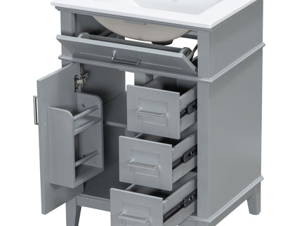 Modern Bathroom Vanity With Sink, Flip Drawer & 3 Drawers, Soft Close Hinges, Adjustable Shelf