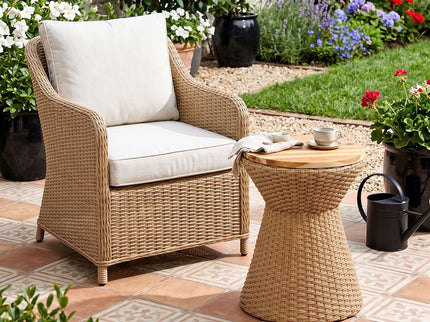 Stool With Lid, Wicker Accent Table, Indoor Outdoor Side Table - Brown White
