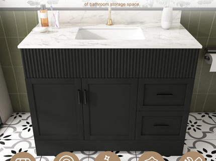 Bathroom Vanity, Fluted Cabinet, Soft Close Doors & Drawers, Single Faucet Hole, Sink Included - Black