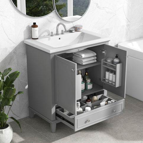Modern Bathroom Vanity With Sink Combo, Multi Functional Cabinet With Doors And Drawer