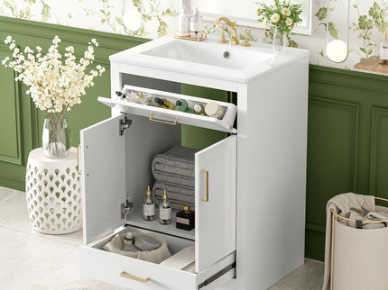 Modern Bathroom Vanity With Integrated Ceramic Sink, 2 Door Cabinet With Tip-Out Drawer