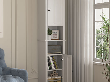Wooden Bathroom Floor Storage Cabinet With 2 Doors And 6 Shelves - White