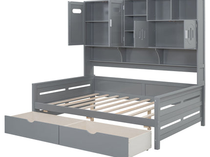 Daybed With All-In-One Cabinet And Shelf
