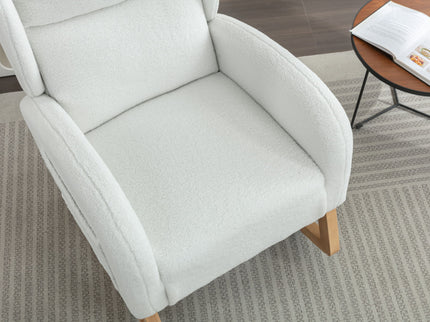 Teddy Fabric Rocking Chair With Packet Wood Legs - Ivory