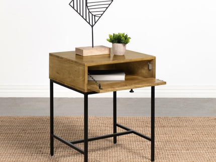 Stephie Rectangular Side End Table with Storage Honey Brown