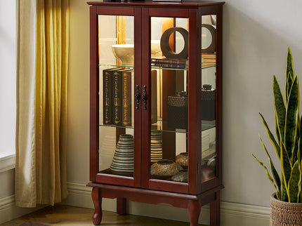 Curio Cabinet Lighted Curio Diapaly Cabinet With Adjustable Shelves And Mirrored Back Panel, Tempered Glass Doors (3 Tier), (E26 Light Bulb Not Included)