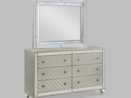 6 Drawer Bedroom Dresser With Diamond Patterned Drawer Fronts - Silver