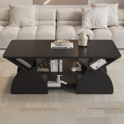 Geometric Engineered Coffee Table With Rounded Corners With Open Shelves