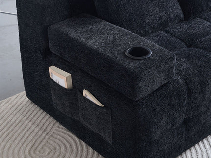 L - Shaped Sectional Sofa With Side Pockets, Wireless Charging, USB Ports, Cup Holder, Bluetooth Speaker, Reversible Lounge Chaise - Black