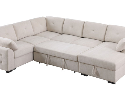 Nyhan - Upholstered Corner Sectional With Pull Out Loveseat And Storaged Chaise
