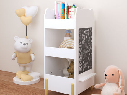 Bear Shaped Bookshelf With Chalkboard Side, 3 Tier Storage Organizer For Playroom - White